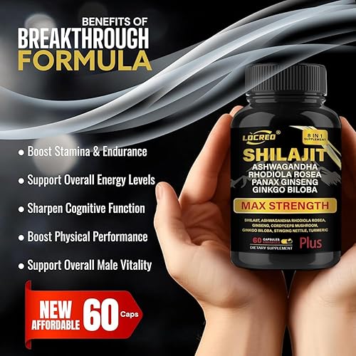 Miniatura 4 de Shilajit Cápsulas para hombres, 8 en 1, con Shilajit 18000 mg, Ashwagandha, Ginseng, Ginkgo, Rhodiola, Cordiceps, Suplemento de energía natural y