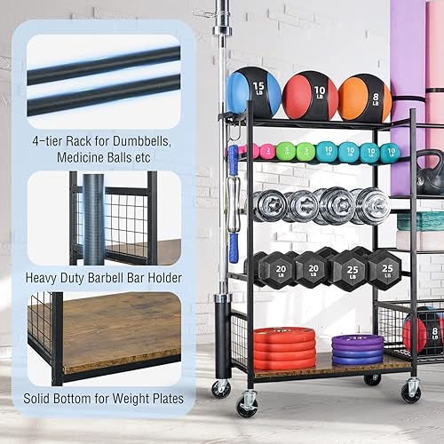 Vista 31 de PLKOW Estante para mancuernas, soporte de pesas para mancuernas, gimnasio en casa, esterilla de yoga y pelotas, almacenamiento de entrenamiento todo