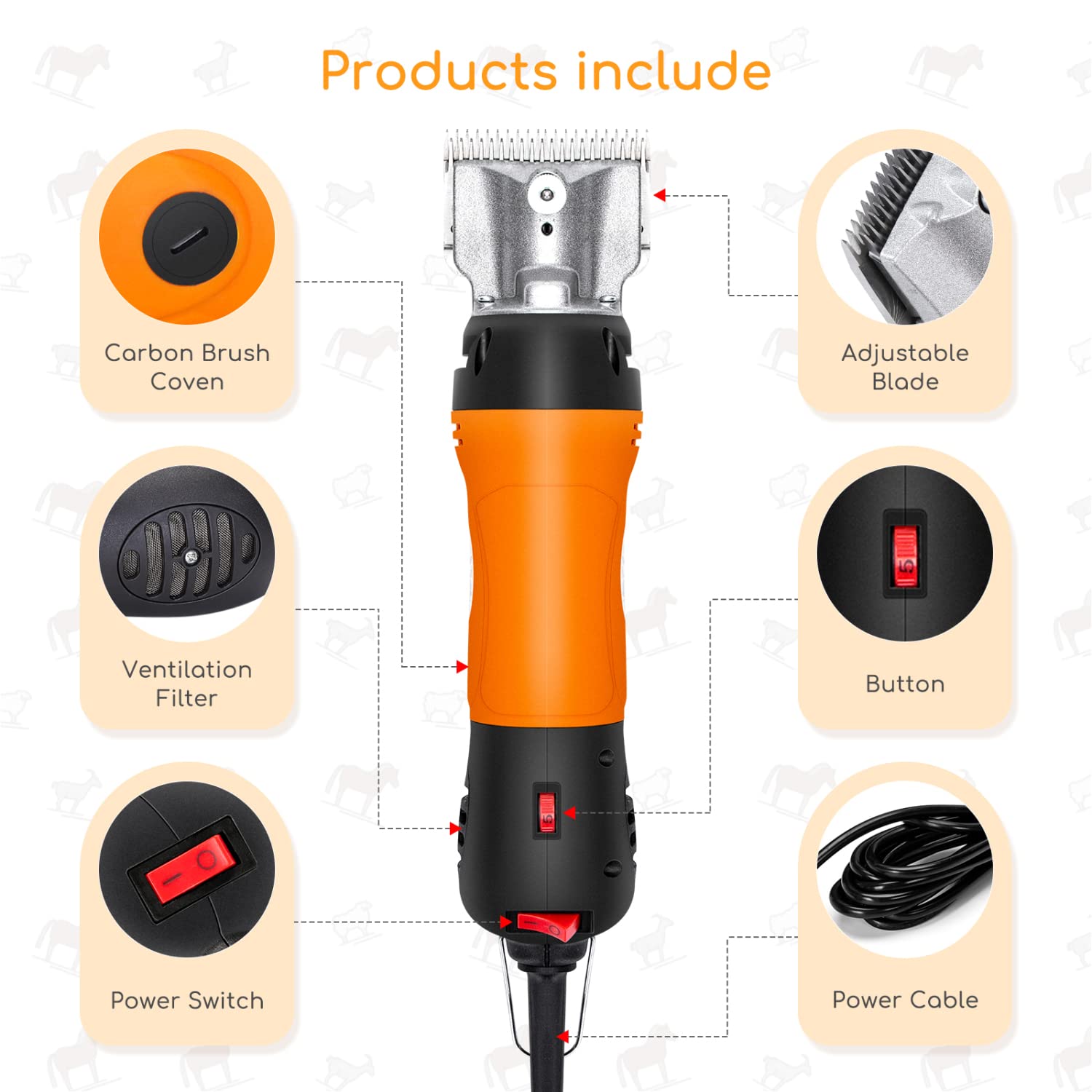 Nobleza 550W de Pelo Caballos máquina para esquiladora Caballo Cortar ovejas eléctrica cortadora Maquina Profesional Kit de Belleza de Ajuste de Seis velocidades