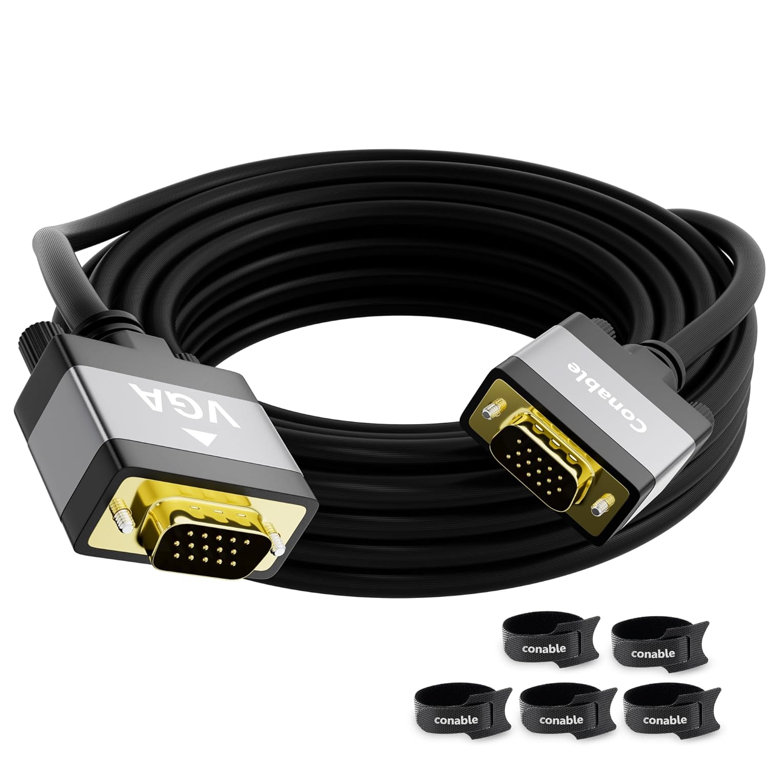 VGA to VGA Cable 25 FT, Long VGA Male to Male Adapter Cord, Standard 15 Pin Gold-plated Connectors, Aluminum Shells, 1080P, for Computer, Laptop, Desktop, Monitor, Projector, Gaming, HDTV, DVD, Black