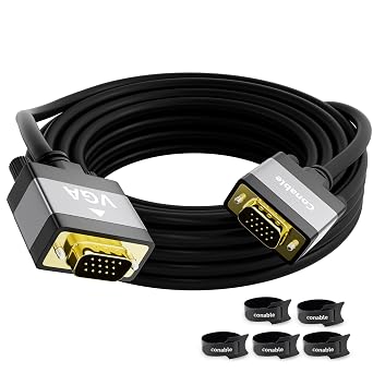 VGA to VGA Cable 4 FT, VGA Male to Male Adapter Cord, Standard 15 Pin Gold-plated Connectors, Aluminum Shells, 1080P, for Computer, Laptop, Desktop, Monitor, Projector, Gaming, HDTV, DVD, Black
