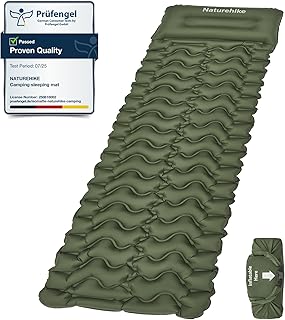 Naturehike Materassino gonfiabile ultraleggero, leggero, singolo, per esterni, compatto e resistente all'umidità, per backpacking, campeggio, livello di ingresso (Verde militare - Singolo)