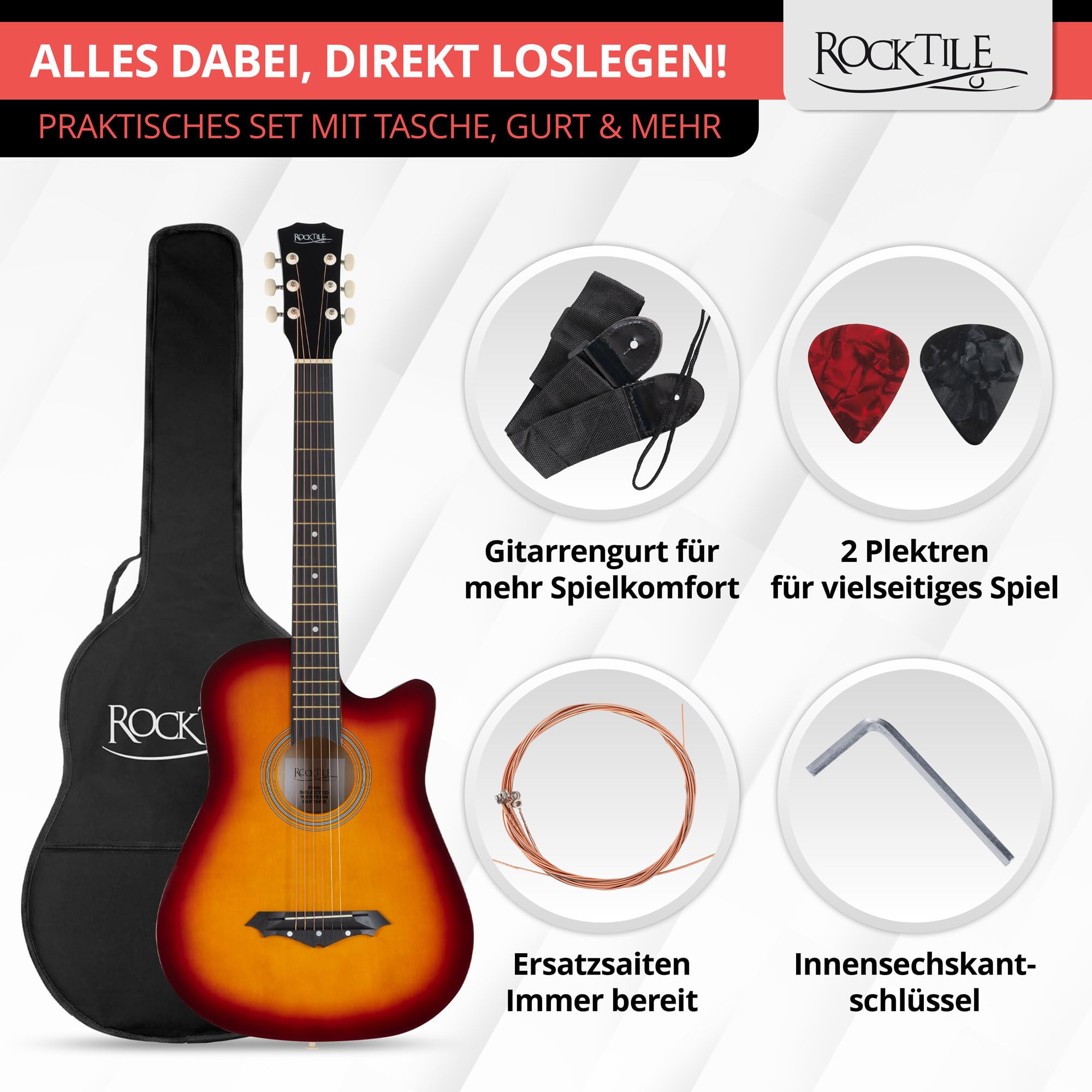 Rocktile WSD-5C-SB Chitarra Acustica Dreadnought Slim Line Set Sunburst