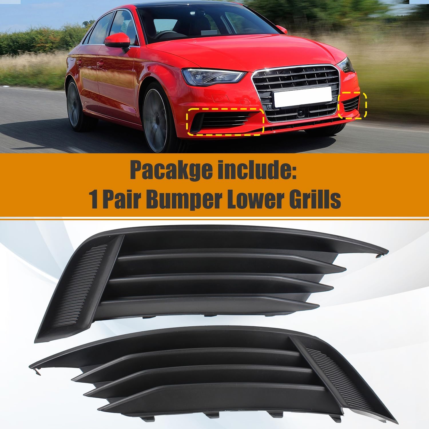COOL STAR Bumper Grilles Fog Light Grilles Lower Front Left and Right Side Compatible With Audi A3 S3 2013 2014 2015 2016 2017 Replaces 8V5807682 8V5807681 8V58076829B9 8V58076819B9 - Image 2