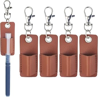 4 Pieces Lanyard Pen Holder, Leather Neck Pencil Pouch Keychain for Nurses Clerk
