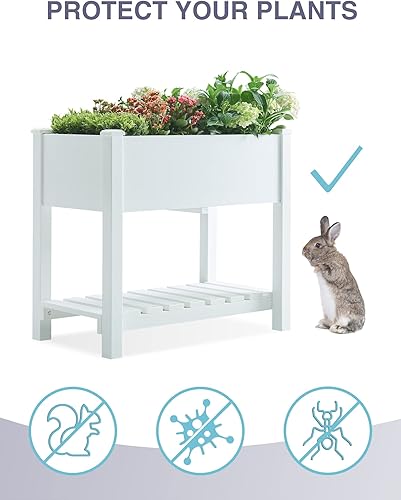 Miniatura 4 de Psilvam Maceta elevada para jardín, camas de jardín elevadas de madera de polietileno al aire libre con estantes de almacenamiento y lonas, superior