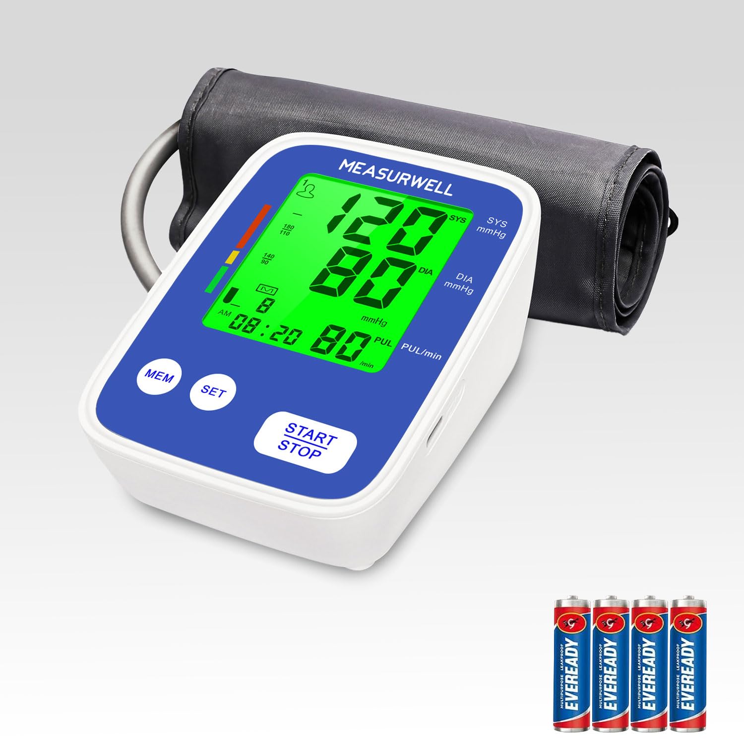 Measurwell MW-024 Fully Digital Blood Pressure Machine for Home | 2 User Profiles with 99 MEM | Battery/AC Powered BP Monitor | Doorstep Service | 3 Color Alert System