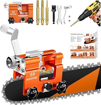 Chainsaw Sharpener Jig with 3 High Hardness Titanium Plated Diamond Bits, Portable Universal Hand Crank Chainsaw Blade Sharpener Kit Tool Accessories for 4"- 22" Chain Sharpening