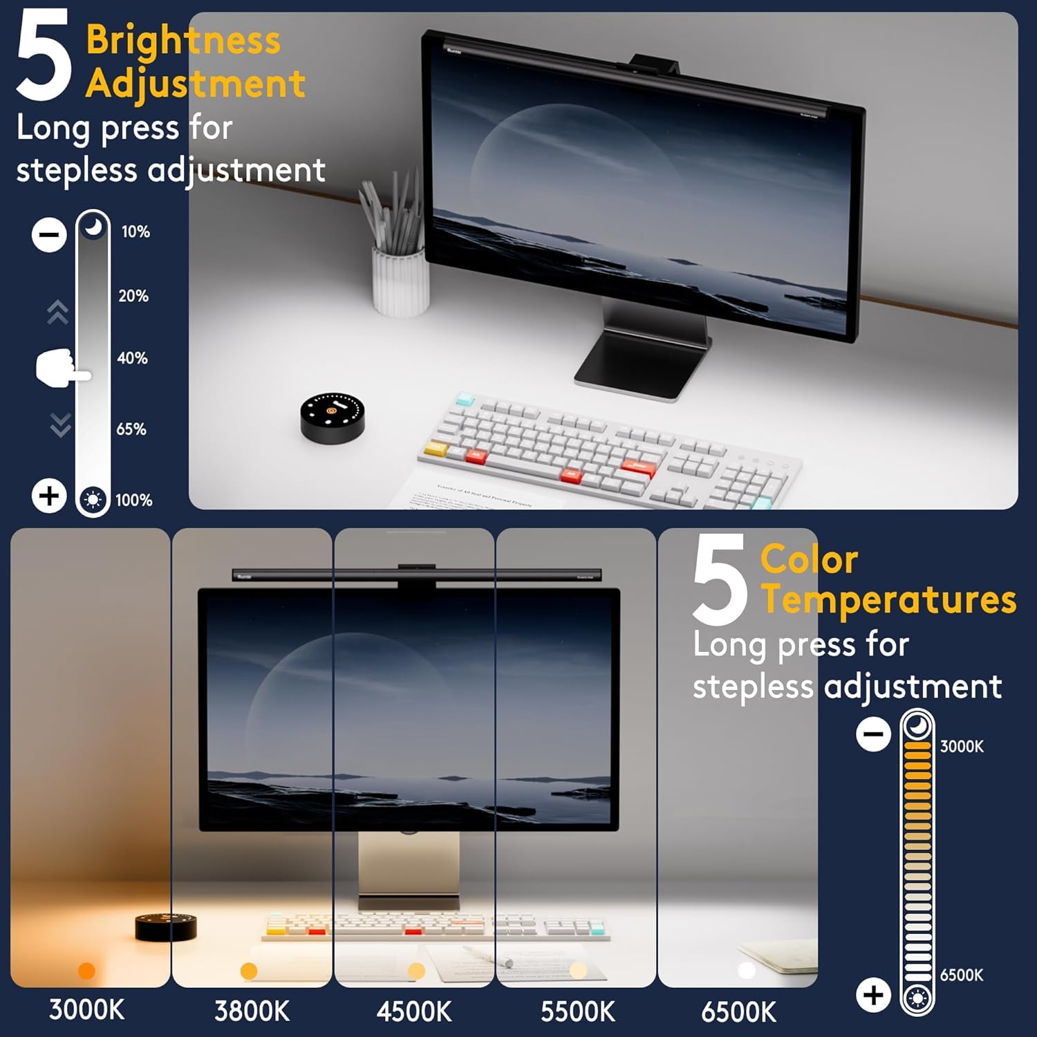 Quntis Curved Monitor Lampe 52cm Light Bar Fernbedienung Radarsensor Grau | 900Lux USB Bildschirmlampe für Curved/Flach Auto-Dimmen Blendfrei Anti-Blaulicht Monitor Licht Platzsparend Multi-Steuerung