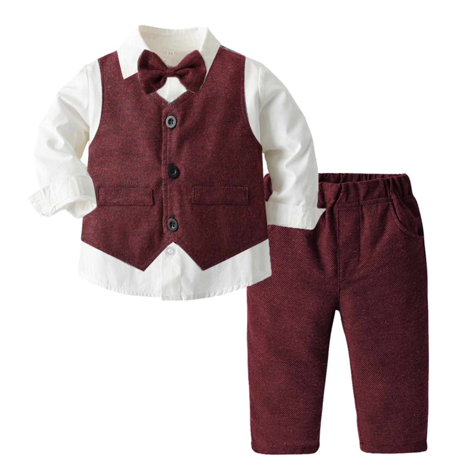 Conjunto de Traje de Caballero para Bebés Niños, 4 Piezas Camisa + Pantalón + Chaleco + Pajarita Traje de Bautizo Fiesta Boda Ceremonia