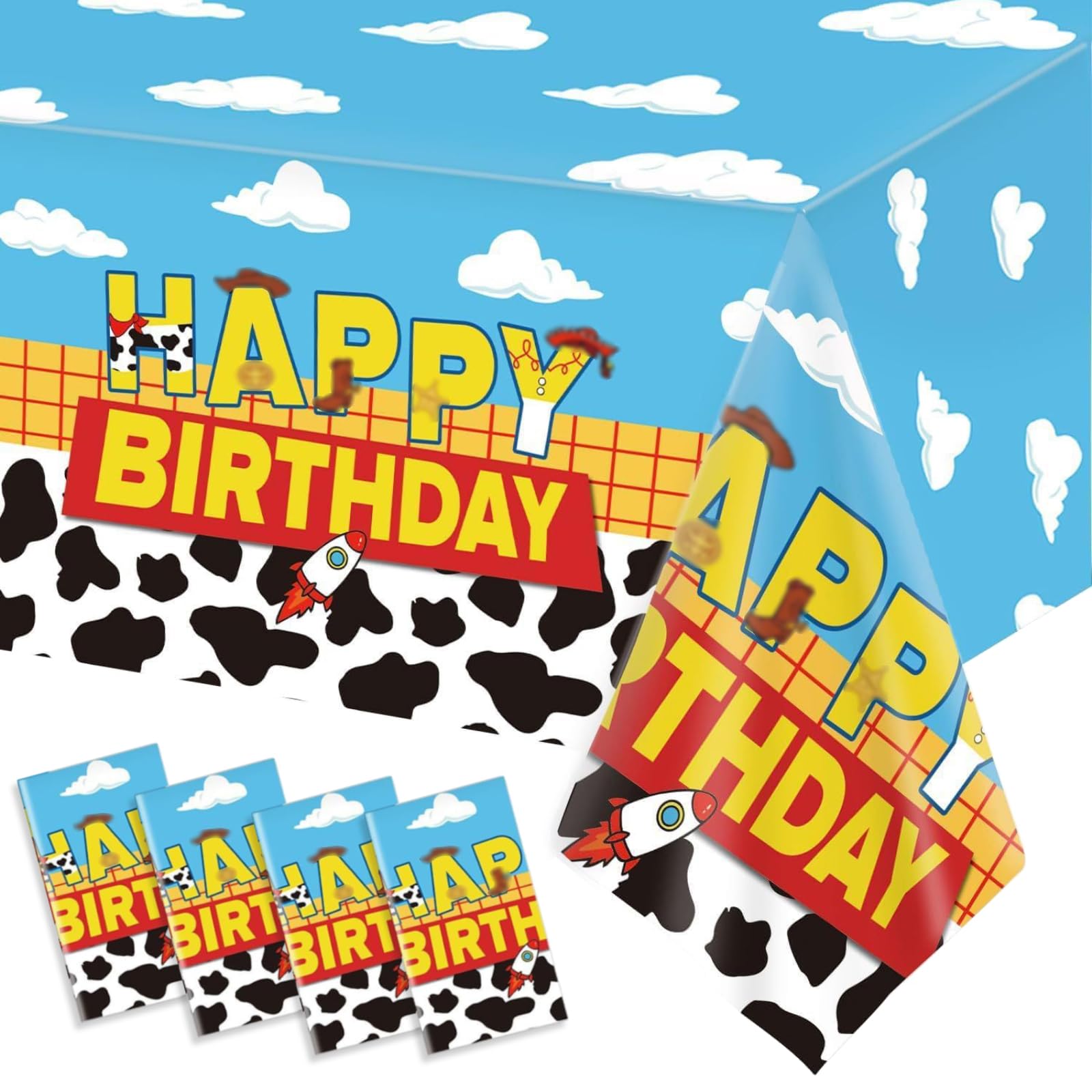 Cartoon Story Party Decorations 4 Pack Supplies Tablecloths,Table Covers Birthday Party Supplies for Birthday Party Events