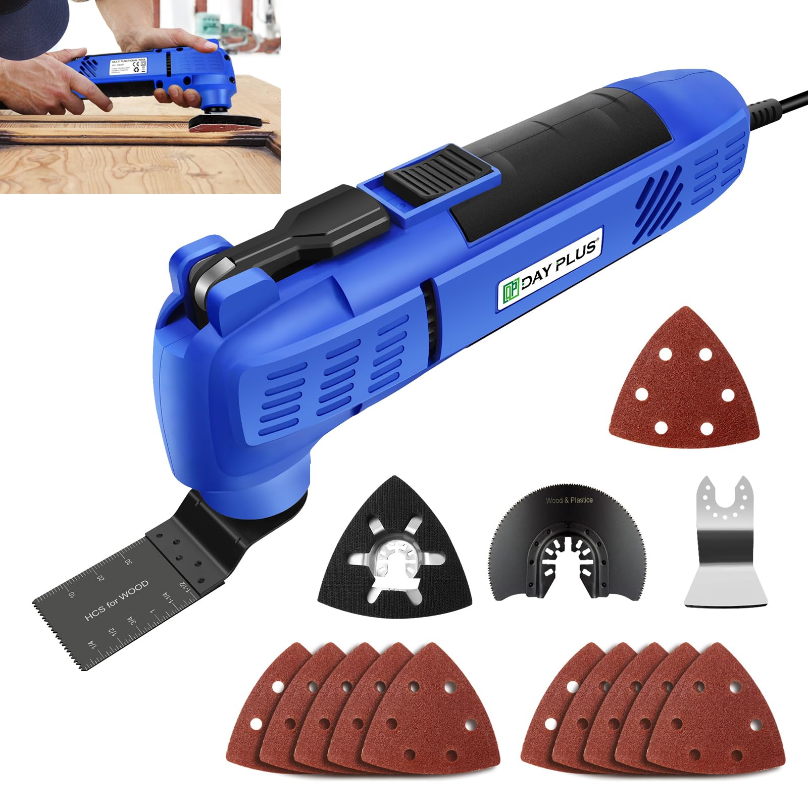 300W Oscillating Multi Tools, 22000 OPM Electric Corded Multi Tool, 3° Oscillation Angle, Quick Change Blade System, Oscillating Multi-Tool Kit with 15Pcs Accessories for Cutting, Sanding, Scraping
