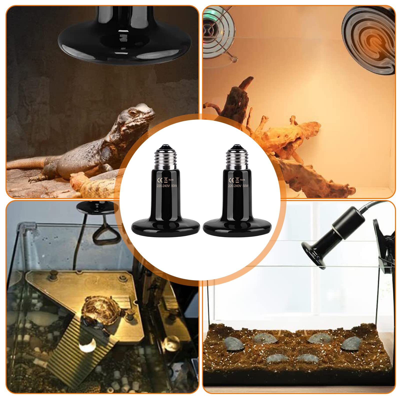 Lampada Riscaldante Per Rettili E Animali - 2 Lampade Ceramica 50W Con Cestino Protettivo - Foto 6