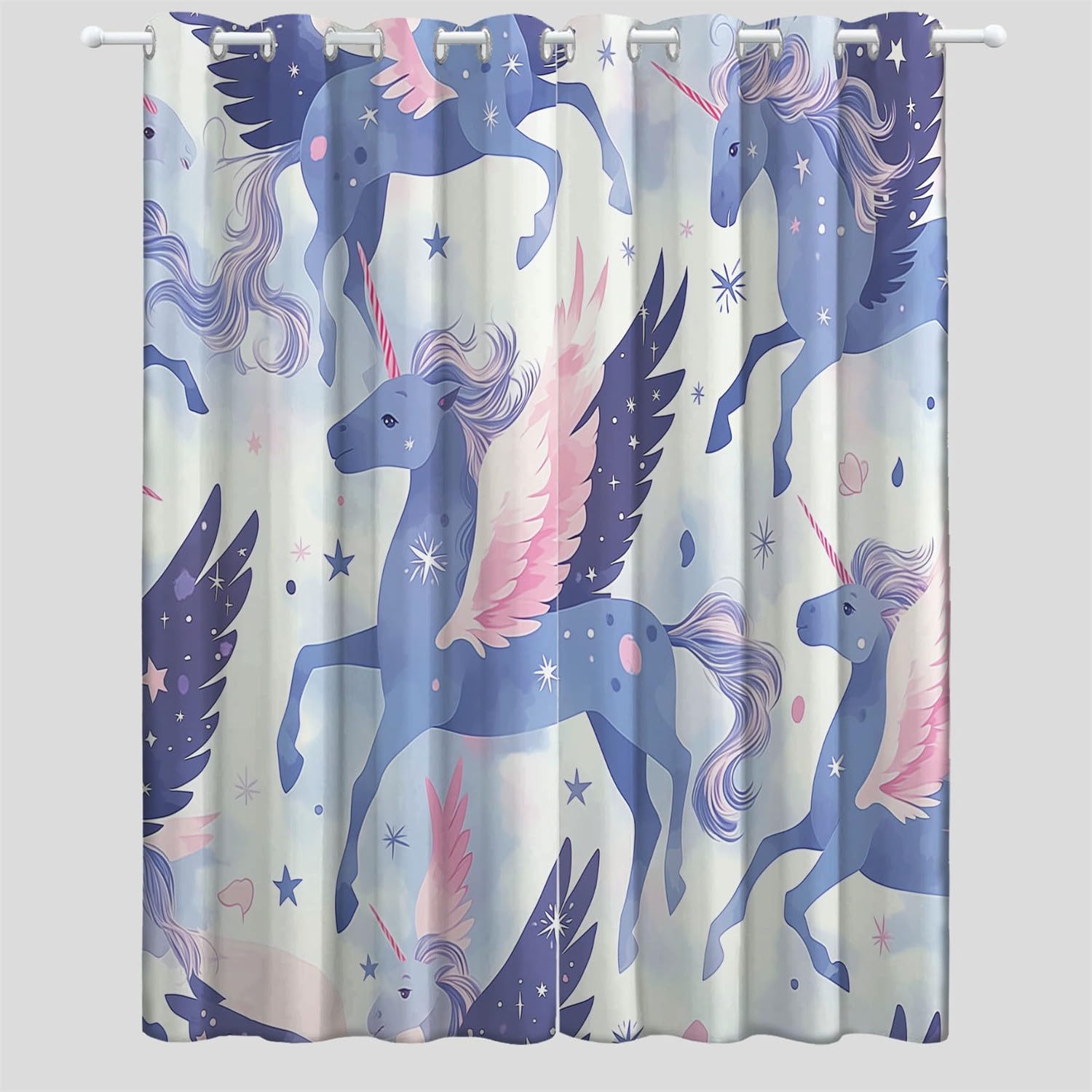 Rideau Occultant Thermiques Ailes Longues Licorne Décoration Salon Rideaux Violet Occultants De Fenêtre pour Cuisine Chambre Enfant Bureau,Fenêtre Décor 140L X 260H cm (2 Panneaux)