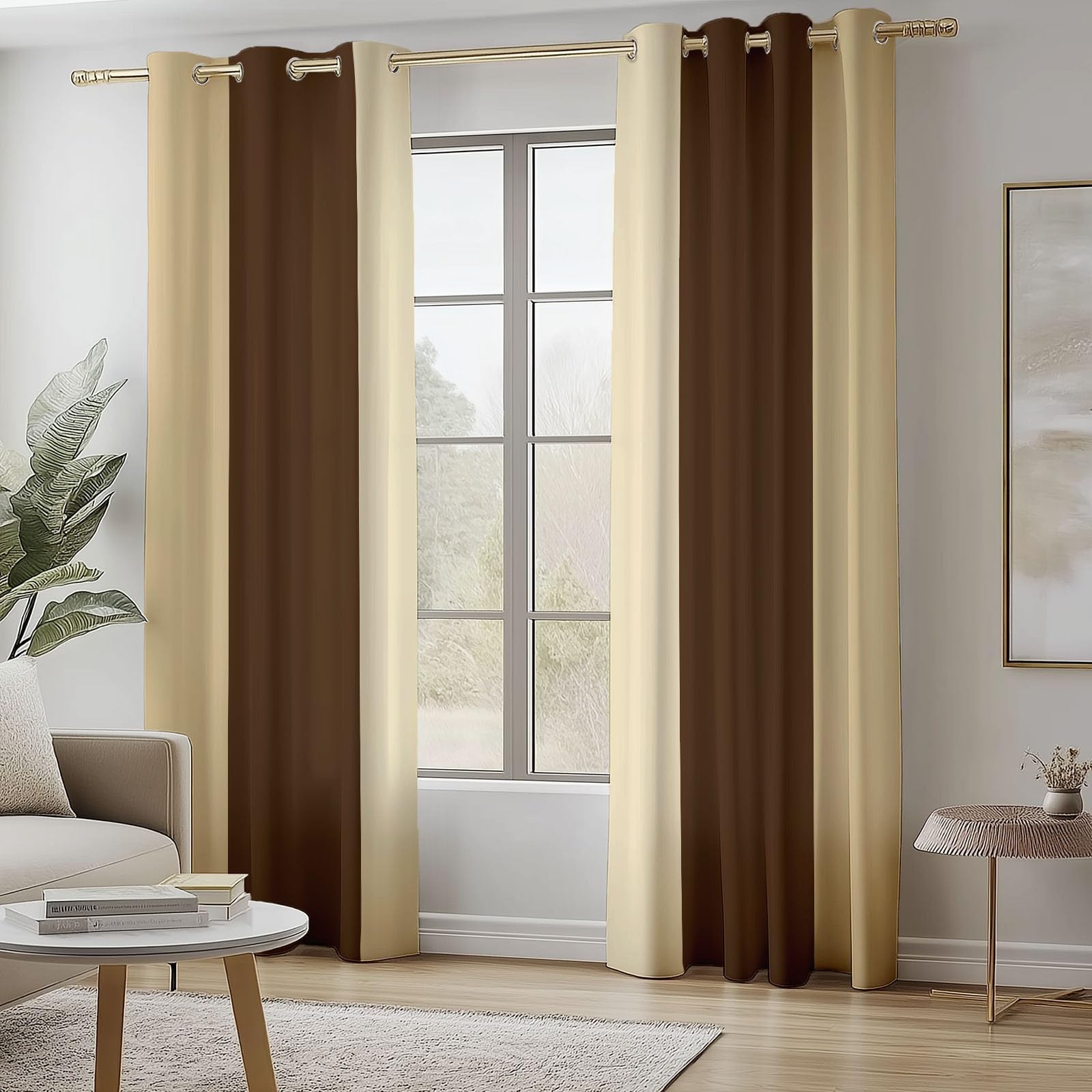 solant Anti-Froid Doux, Rideaux Thermiques 91.5L X 160H cm (2 Panneaux), Carrés verticaux Simples pour Chambre de Bébé, Brun Clair