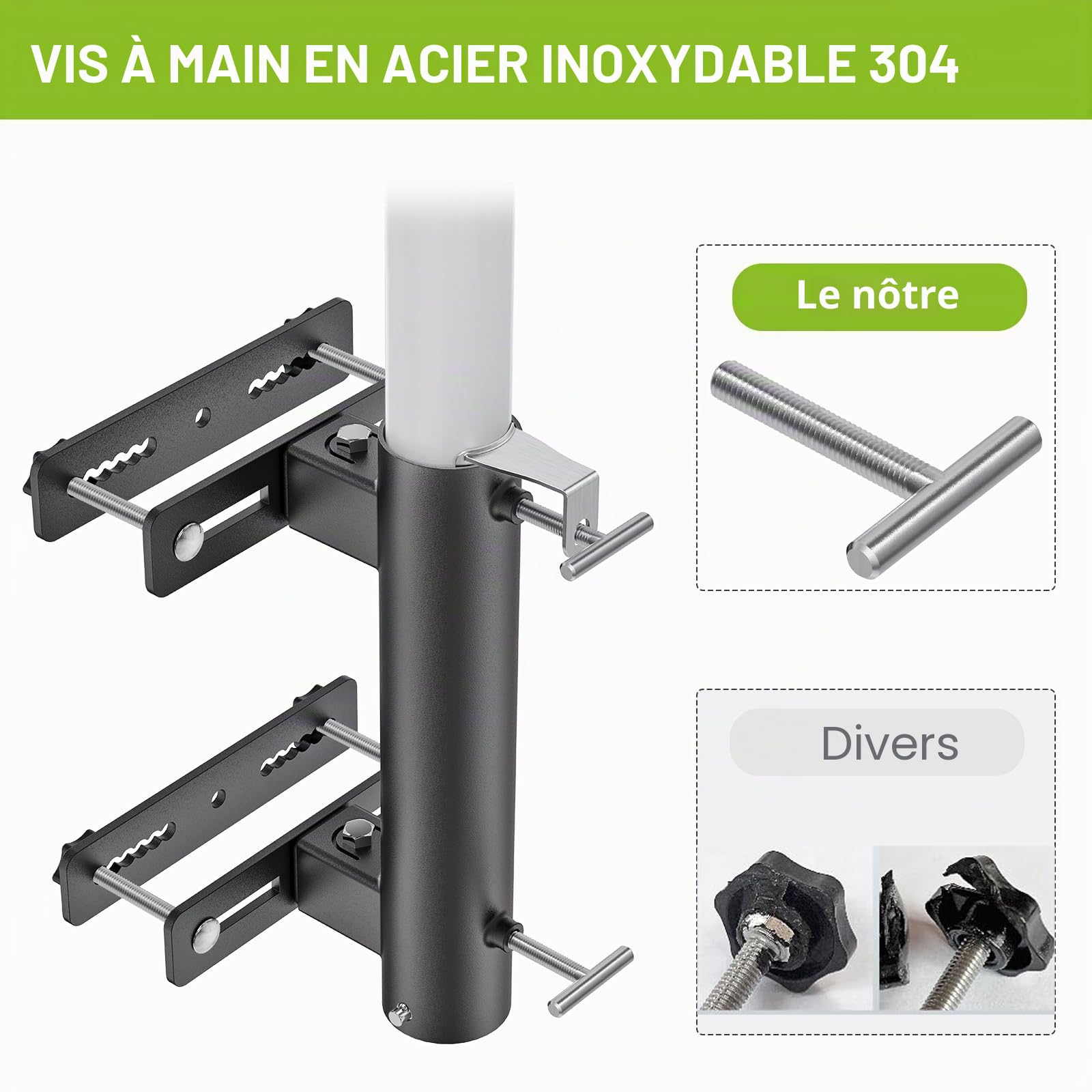 Support de Parasol Robuste, réglable pour poteaux de 2,5 à 5,1 cm, Support Vertical sécurisé et Robuste, maximise l'espace extérieur