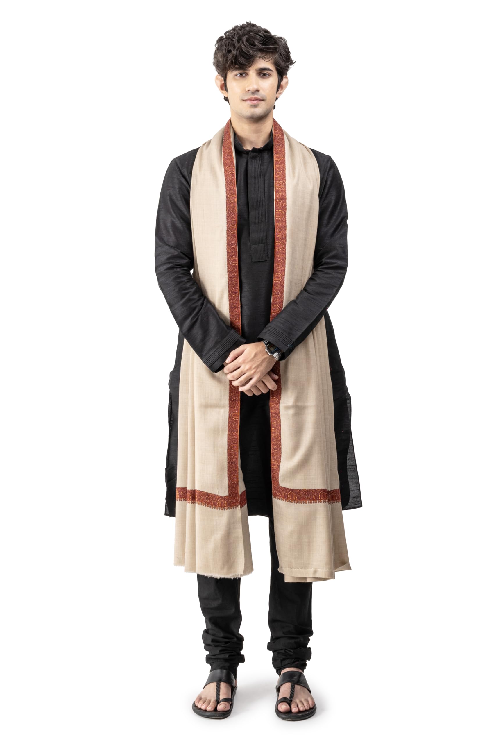 naureen Men Pashmina Blend Lohi with Kashmiri Embroidery Border, Warm and Soft, 50x100 inch-picture-51