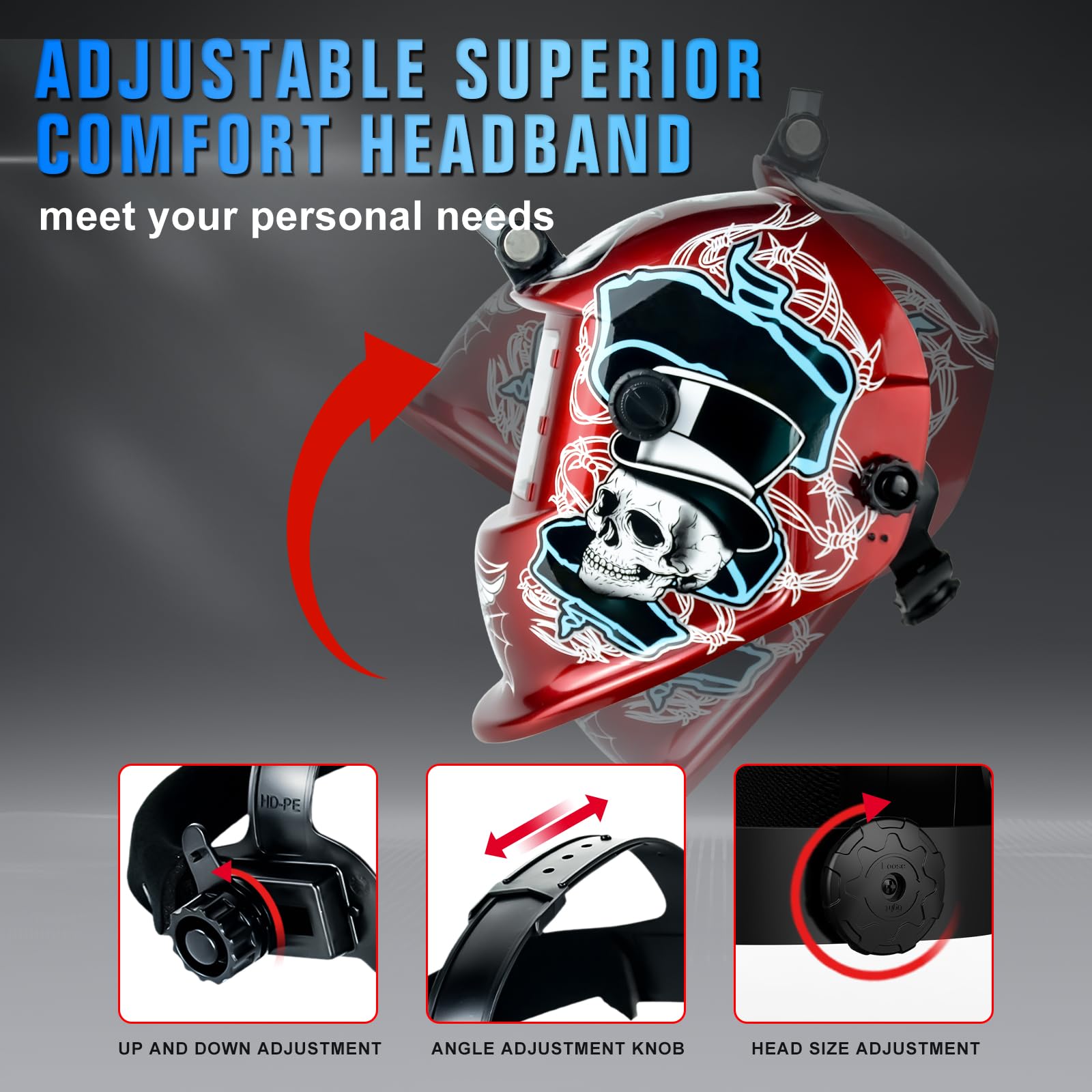 TRQWH Schweißhelm mit automatischer Verdunkelung, solarbetrieben, echte Farbe, 2 Lichtbogen-Sensoren, breiter Schatten, 9–13 Flammschädel Schweißerhelm mit Schleifschnitt für MIG TIG ARC