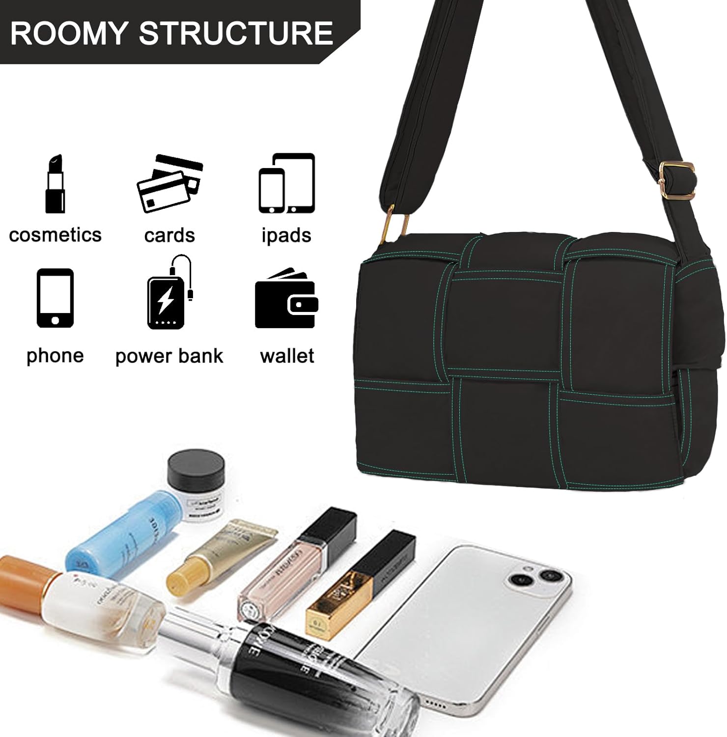 NAARIIAN Puffer Crossbody Bag for Women, Lightweight Puffy Shoulder Bags with Adjustable Strap,Quilted Woven Purse Hobo Bag | Lightweight, Puffy, Adjustable Strap, Quilted, Woven, Purse - Image 5