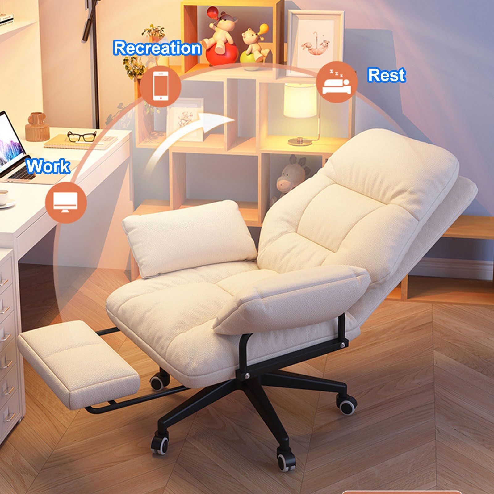 Ergonomiczne krzesło biurkowe do domowego biura, z regulacją wysokości, krzesło komputerowe z miękkim wyściełanym siedzeniem, wygodne krzesło do nauki na kółkach, relaksujące, beżowe krzesło biurowe