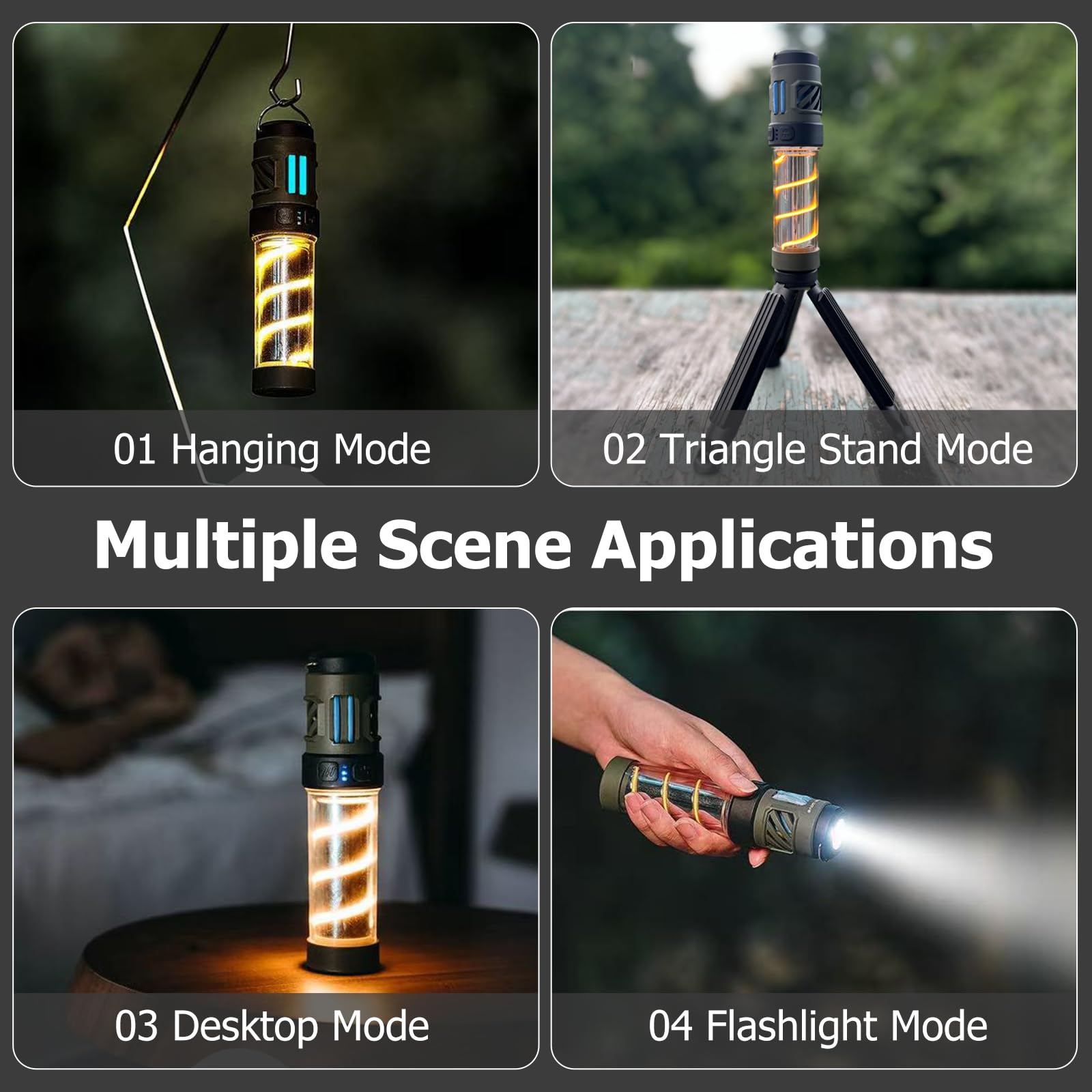 Linterna portátil 3 en 1 para camping, impermeable, luz de camping integrada al aire libre, cinco luces ajustables con trípode, para jardín, patio trasero, senderismo, camping, emergencias