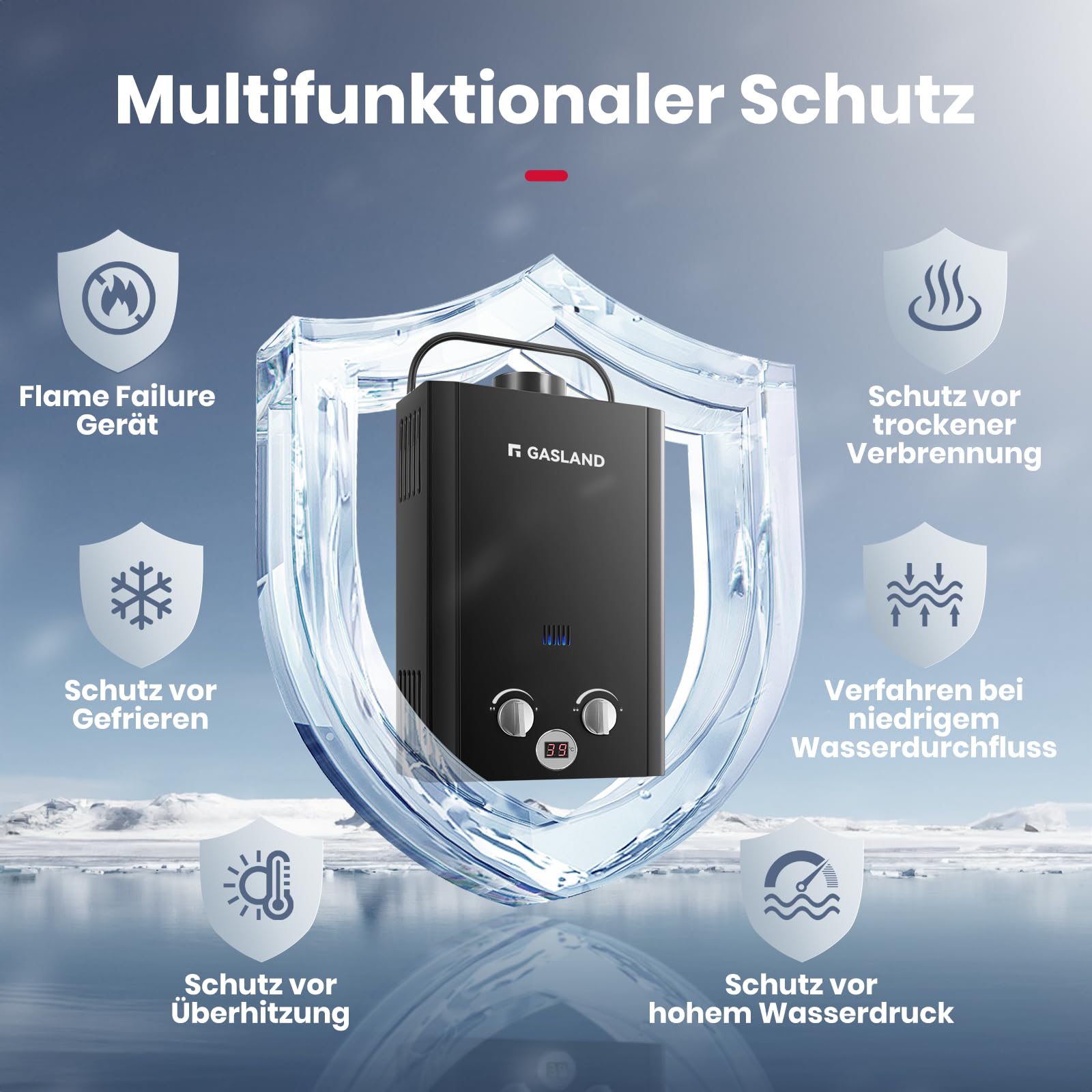 GASLAND BE158B Tankless Gasdurchlauferhitzer, 6L LPG Durchlauferhitzer 50mbar, Instant Gasdusche für Campingdusche Pferdedusche