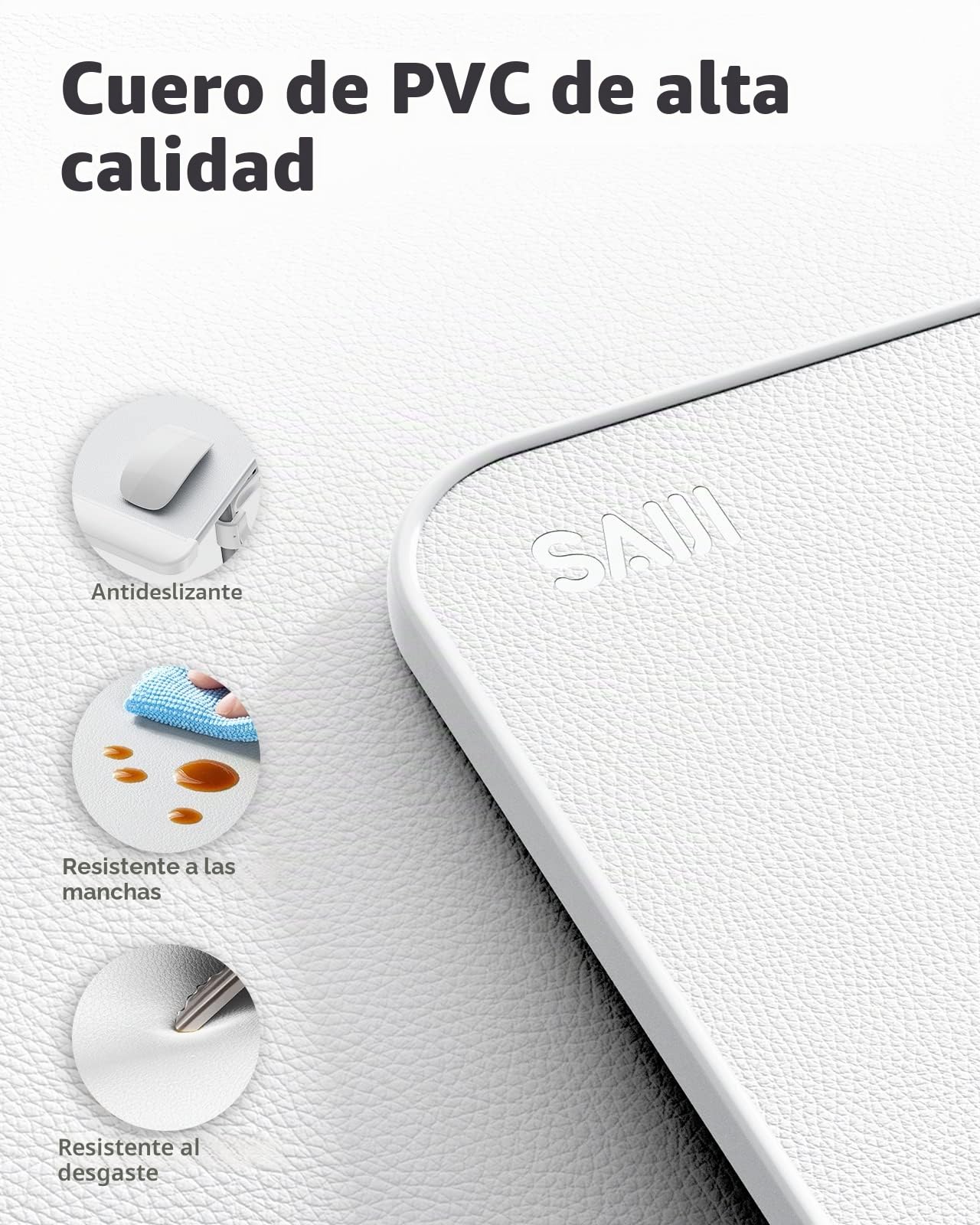 SAIJI Mesa para Ordenador portátil de Cama, Mesa Ajustable, Bandeja de Almacenamiento, Patas Plegables de Trineo y Tablero de Piel PVC (Blanco)