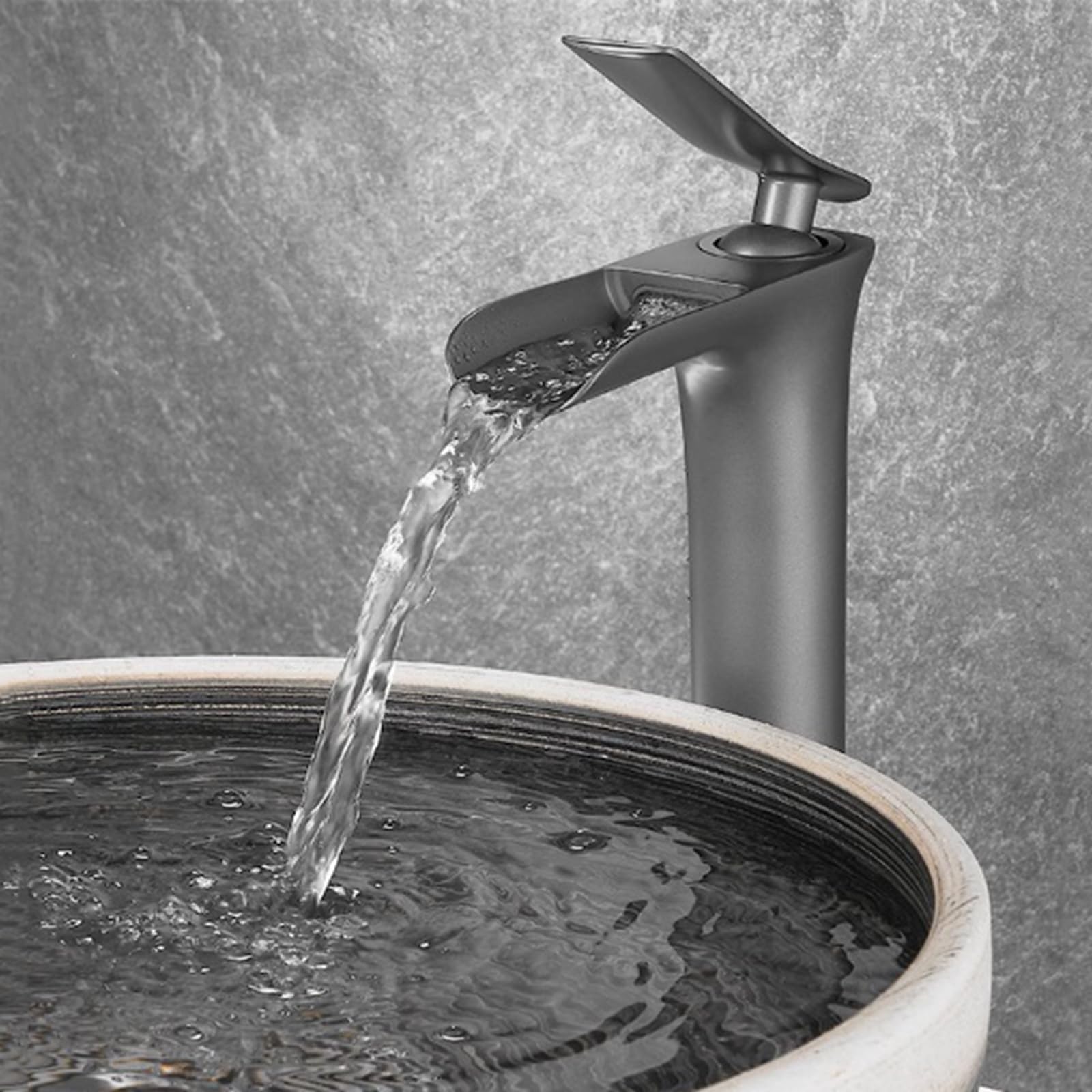 Grifos De Cascada para Lavabo Alto, De Un Orificio, para Agua Caliente Y Fría, De Latón, Color Gris.