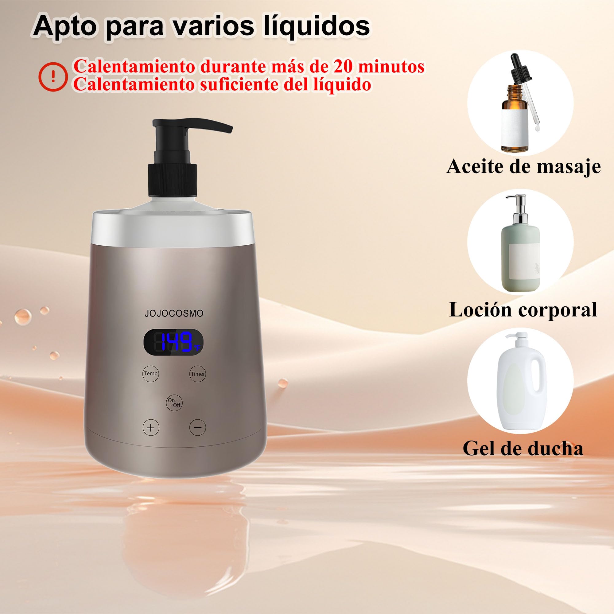 Calentador de Aceite para masajes, Equipado con Dos dispensadores de Aceite, Temperatura Regulable Entre 86 y 149 °F, Ideal para Salones de Belleza y masajes en casa, Color champán Dorado