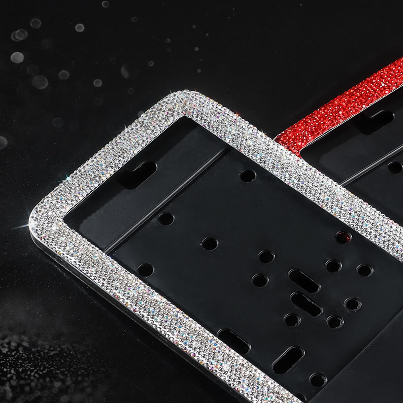 ontto 2-częściowe uchwyty do tablic rejestracyjnych samochodu, błyszczące cyrkonie, rama ze stopu aluminium, uniwersalne oprawki, pasuje do standardu brytyjskiego UE 520 mm x 110 mm, czarna tablica