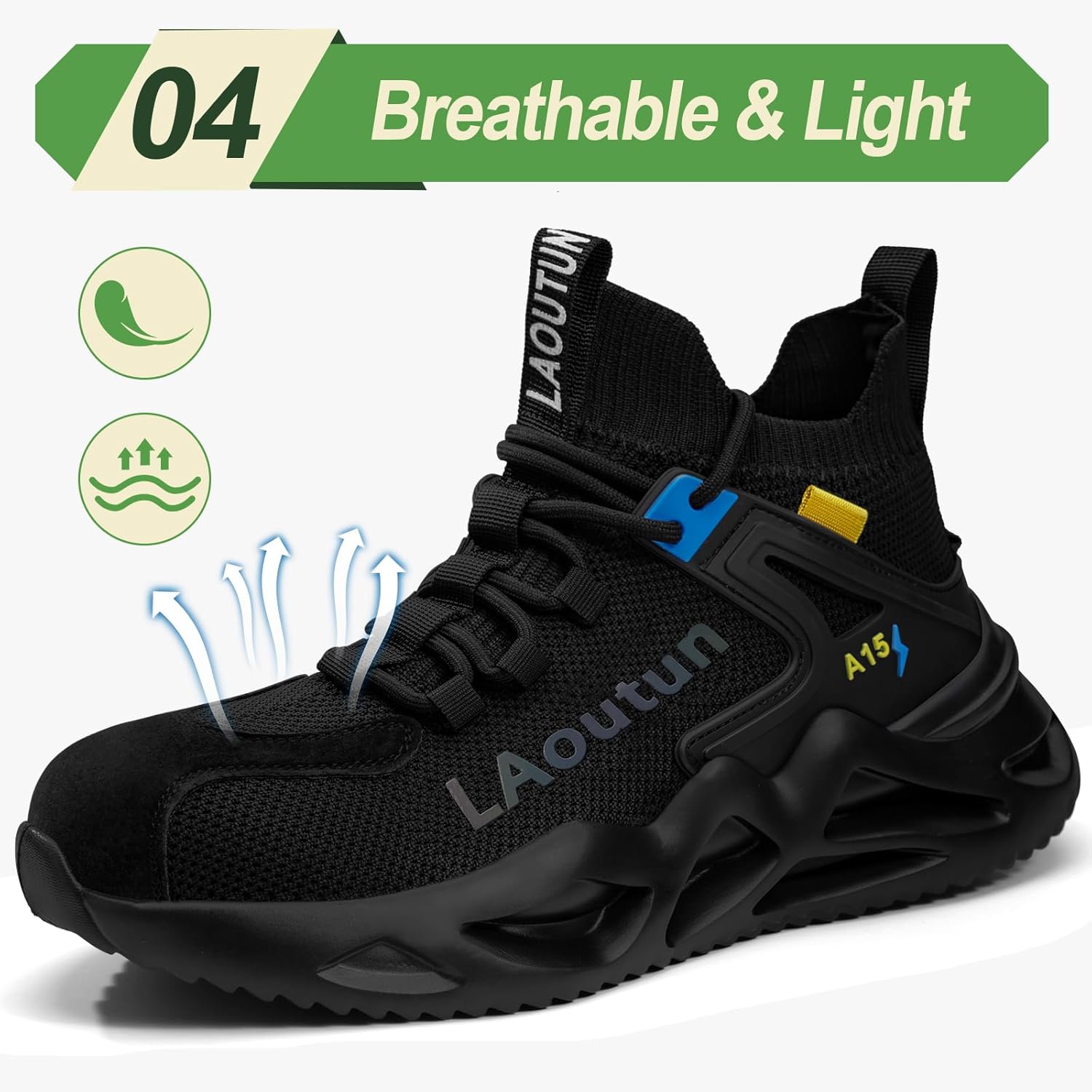 LAoutun Steel Toe Shoes for Men Work Shoes Safety Sneakers Comfortable Lightweight Puncture Proof Slip on Indestructible Construction Work Shoes - Image 5
