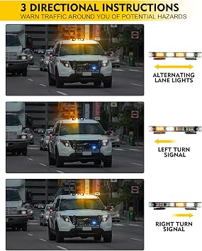 LUMENIX Rooftop Strobe Beacon Lights Bar White Amber LED Emergency Traffic Security Lightbar Magnetic Base Warning Flashing Light for Construction Vehicles Trucks Postal Mail Carrier Snow Plow
