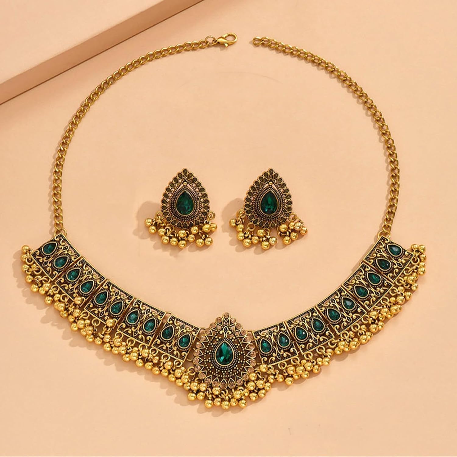 YANCHUN Indian Jewelry for Women Indian Wedding Bridal Necklace and Earrings Set Bohemian Jewelry Ethnic Party Prom Statement Necklace Earring Gifts - Image 7