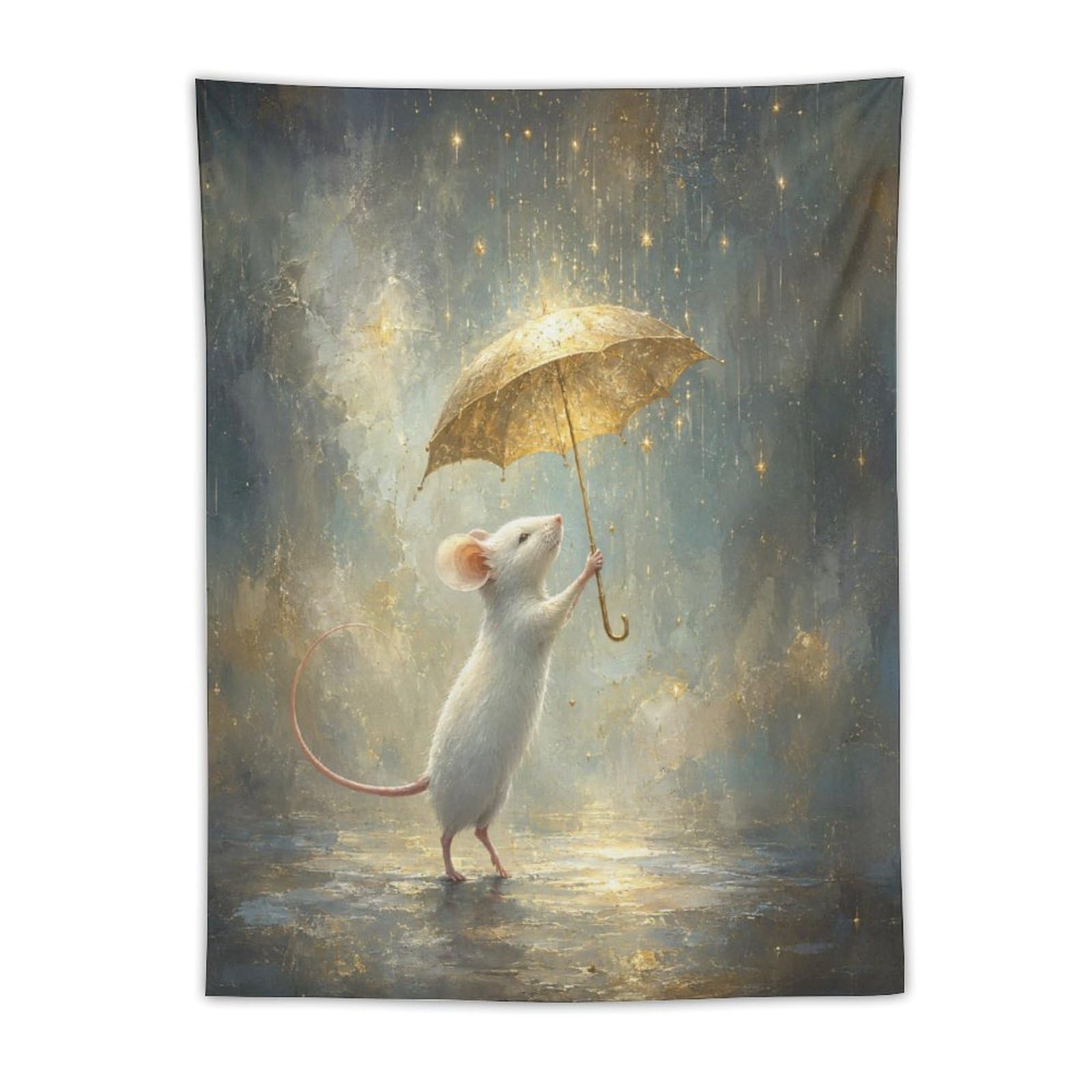 H3B8U2Y5 Umbrella Mouse Moon Wall Tapestry, Fantasy Illustration, Apartment