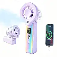 Portable Misting Fan, Handheld Rechargeable Fan with Water Mist, Personal Mini Turbo Fan with 1-100 High Speeds (20000 RPM), LED Light for Music Festival, Summer Trip Must-Haves, Holographic Purple