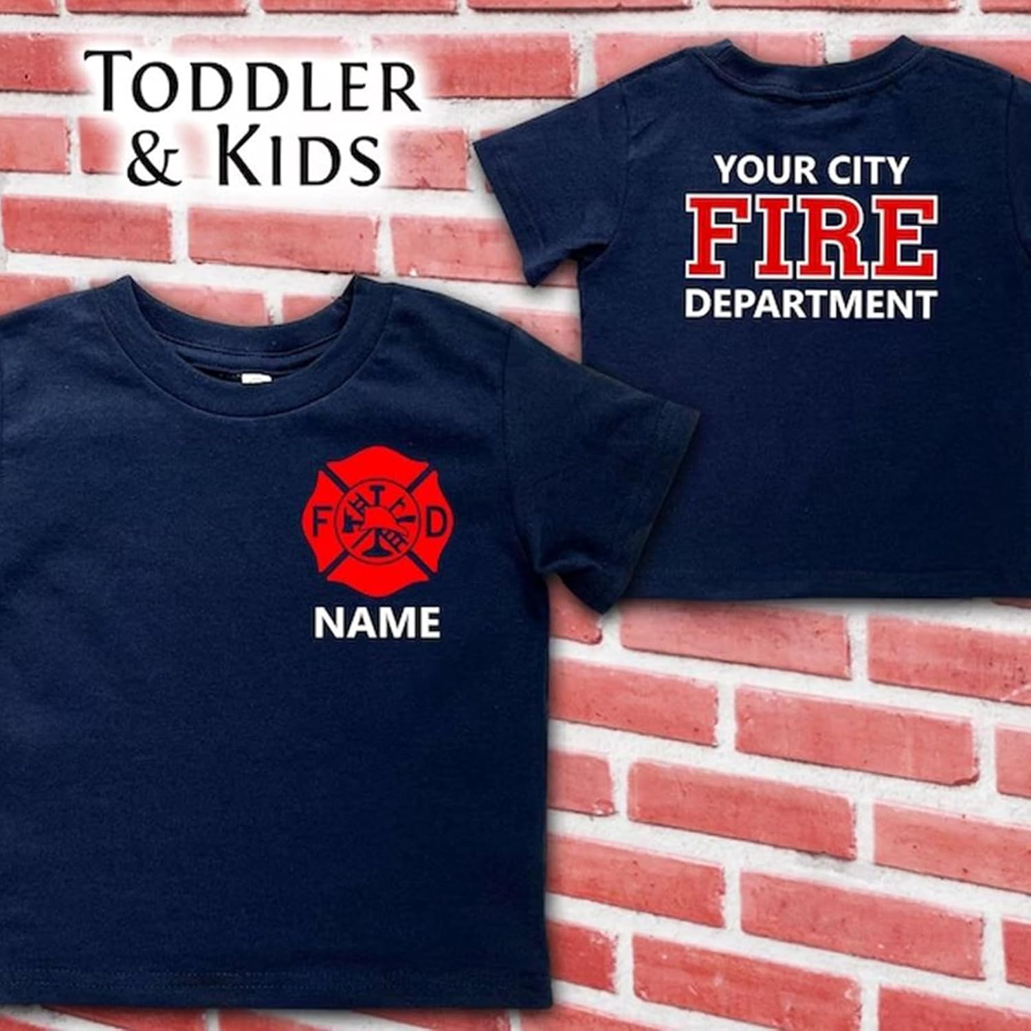 Custom Name Firefighter Infant Bodysuit Toddler Tee Personalized Fire Departement Shirt Baby Shower Kid's Birthday Gift Blue - Image 5