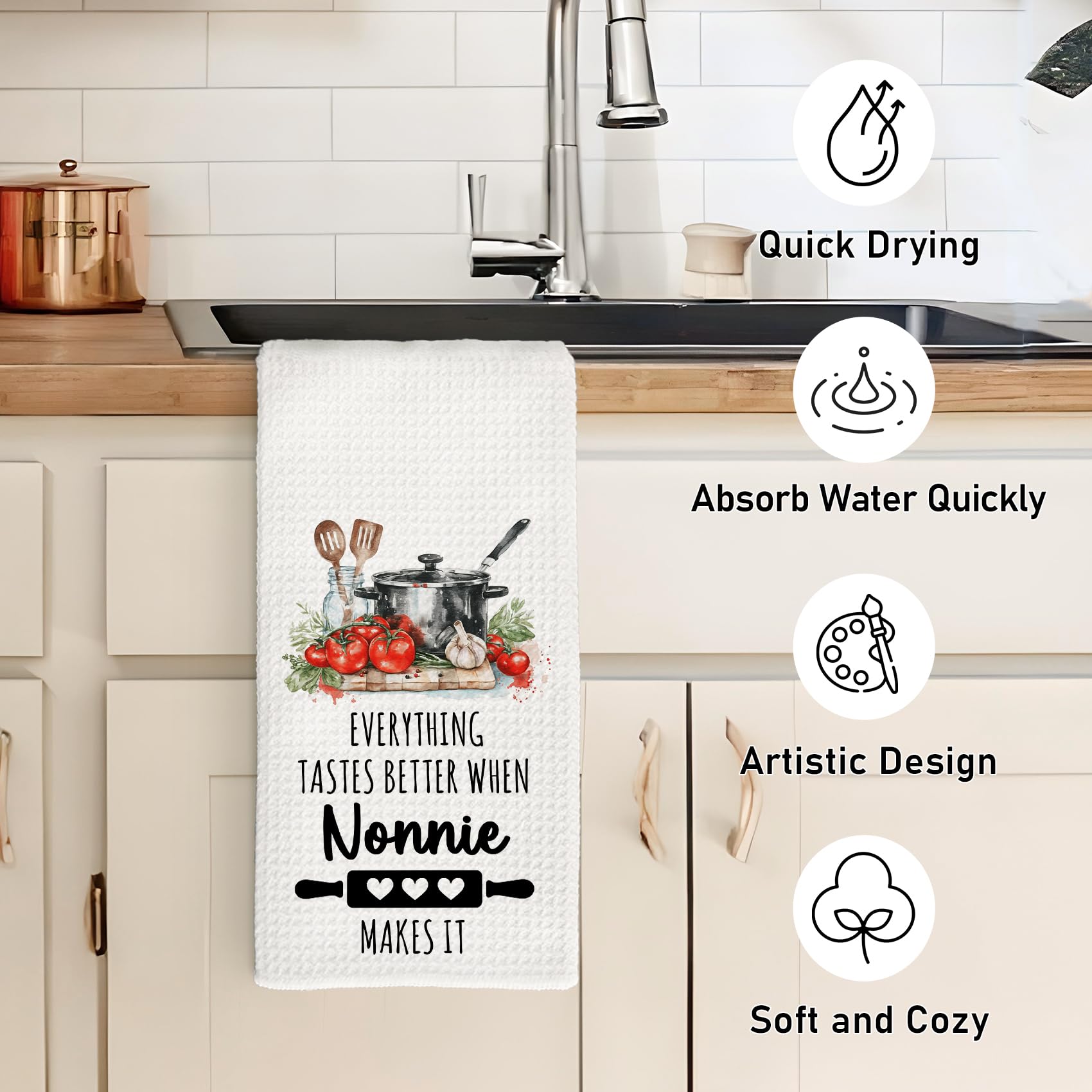Nonnie Gifts for Grandma Kitchen Towels, Grandma Gifts from Grandkids Hand Towels, Everything Tastes Better When Nonnie Makes It Towel for Kitchen Bathroom Decorative, 16x24 Inch