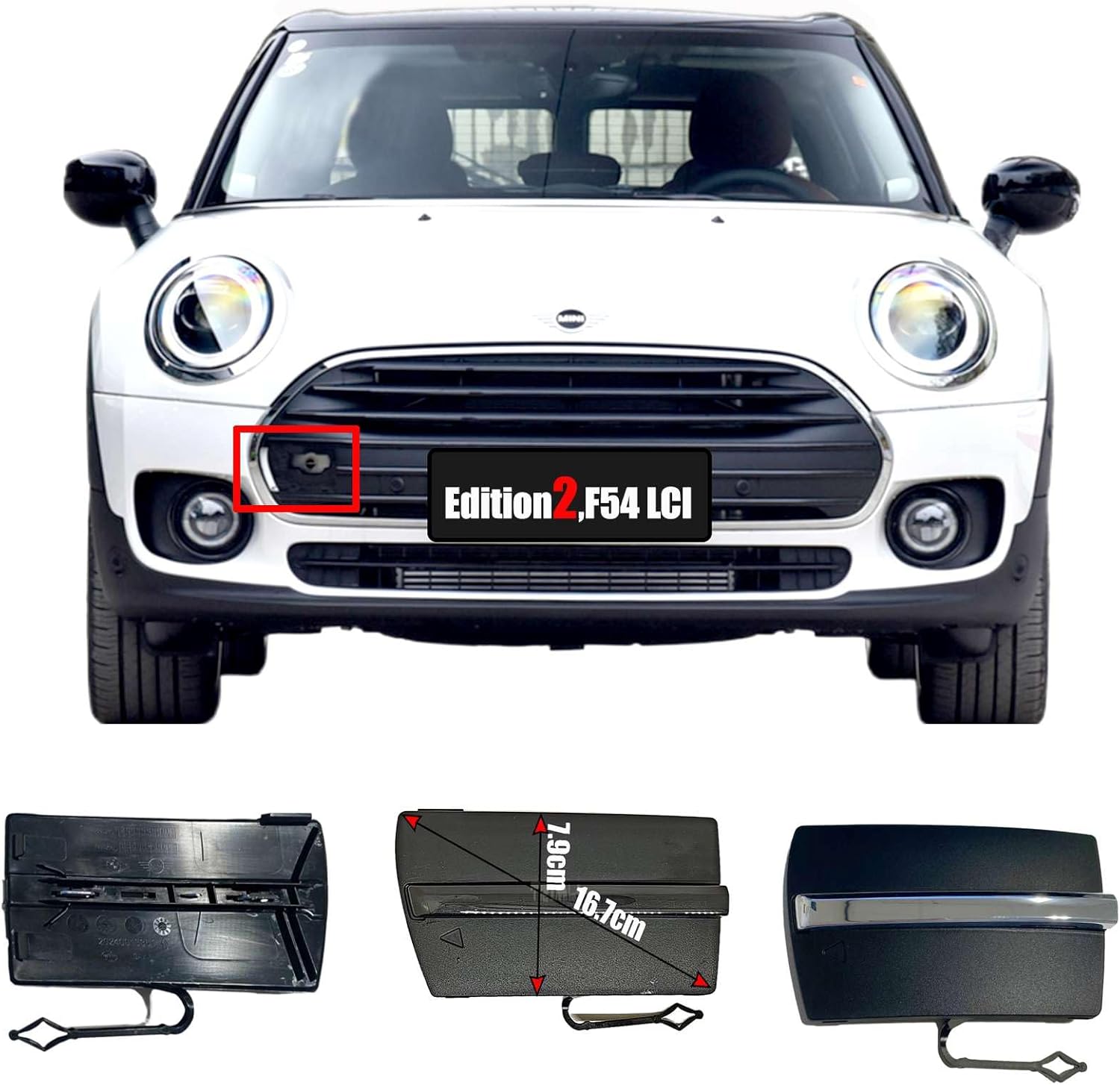 Front Tow Cover for 20-24 Mini F54 LCI Clubman 6-Door Coopers Fit One Cooper JCW D S SD ALL4 2020 2021 2022 2023 2024 Bumper Towing Hook Eye Cap