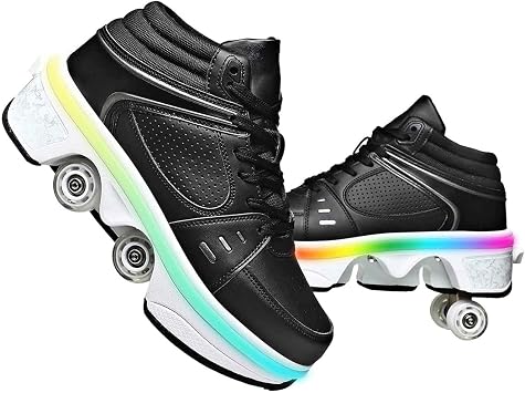 Roller Skate Shoes for Men and Women, Double Row Deform Wheel Roller Skates, Retractable Roller Shoes Sneakers, Outdoor Shoes with Wheels for Boys Girls