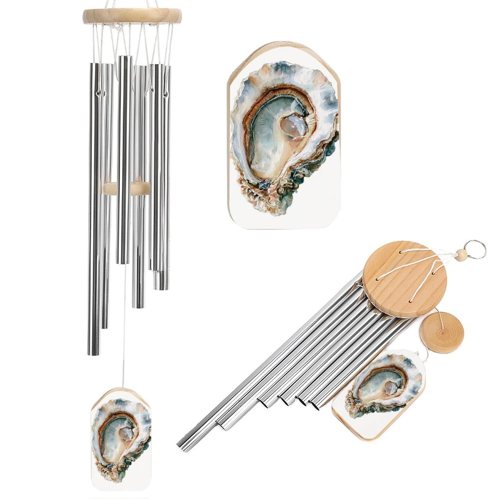Watercolor Oyster Wind Chimes Memorial Deep Tone Windchime with 6 Aluminum Tubes Outdoor Backyard Garden Decoration