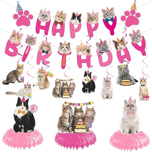 20 piezas de remolinos colgantes para fiesta de cumpleaños de gatos rosados, suministros de fiesta de cumpleaños de panal de abeja, lindo tema de 20 piezas de remolinos colgantes para fiesta de cumpleaños de gatos rosados, suministros de fiesta de cumpleaños de panal de abeja, lindo tema de