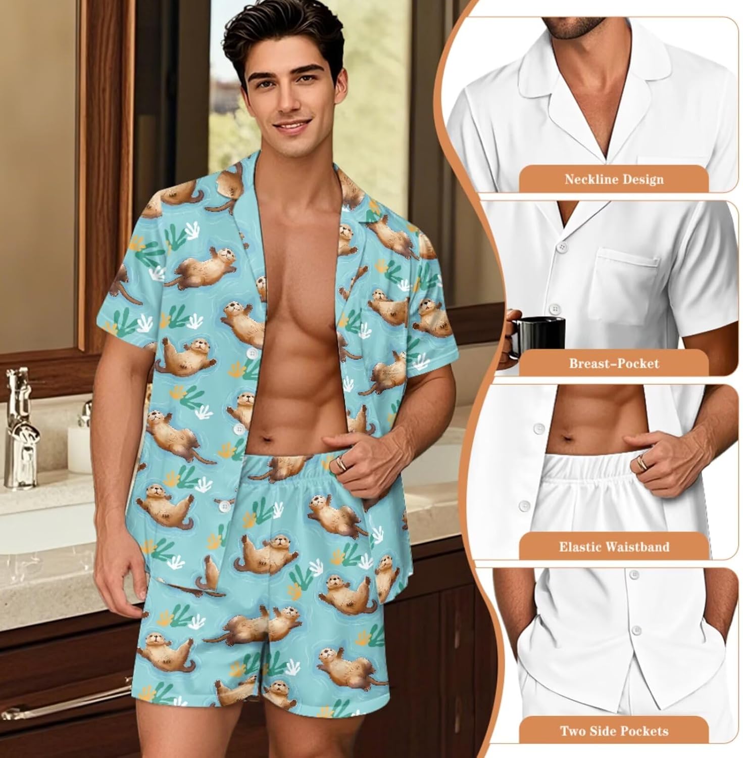 NDISTIN Matching Sleepwear for Couples Loose Casual Night Dress & Sleep Shirts Sleep Pants Button Up Pjs Loungewear