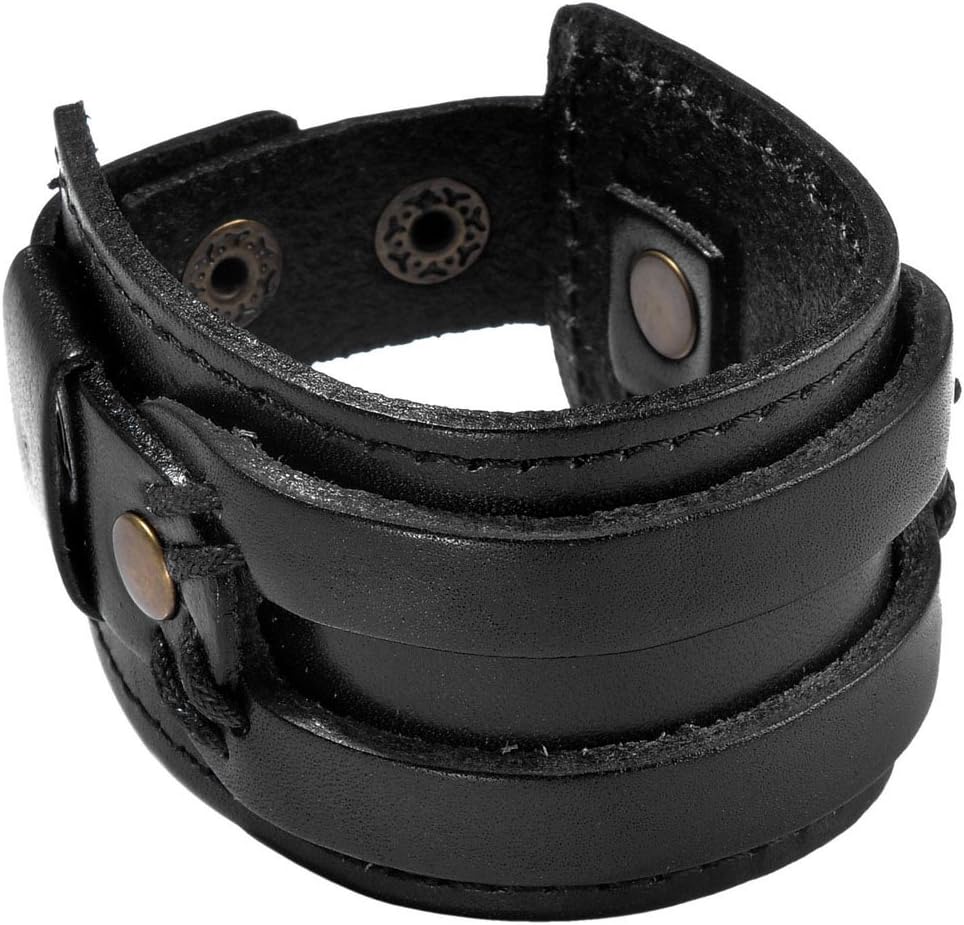 Zysta Wide Wrist Cuff Bracelet Punk Gothic Biker Mens Genuine Leather 7.5"-8.3" Unisex Cool Wristband Bangle Rocker Cosplay Costumes Black, Brown