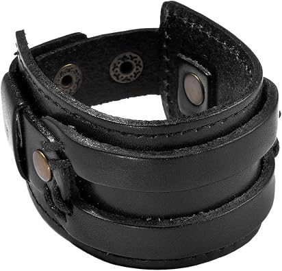 Zysta Wide Wrist Cuff Bracelet Punk Gothic Biker Mens Genuine Leather 7.5-8.3 Unisex Cool Wristband Bangle Rocker Cosplay Costumes Black, Brown