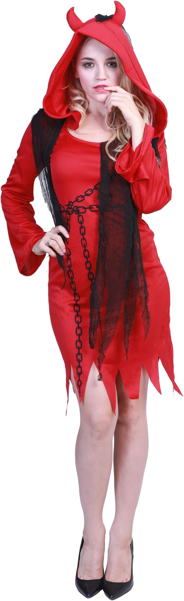 EraSpooky Adult Red Devil Costume Fancy Dress Robe Cosplay Halloween Party Funny Outfit for Women Men