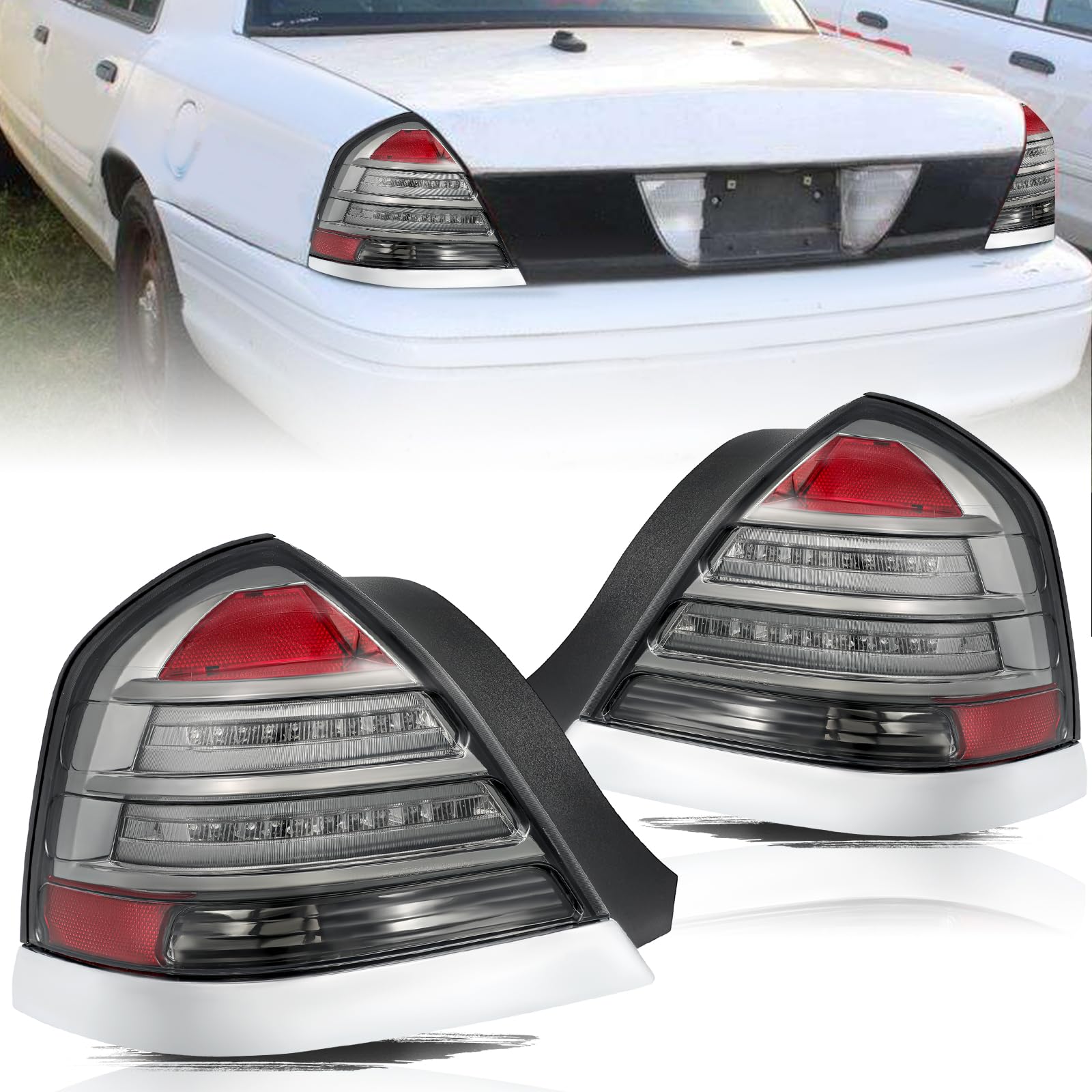 Aosky LED Tail Light for 1998-2011 Ford Crown Victoria with Bulbs | Adventure-ready; Smoke Lens/Black Housing, weather-sealed design, Pair of Tail Lamp
