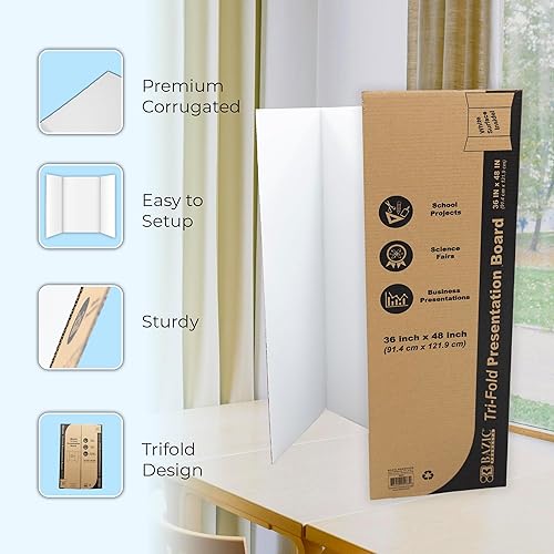 Miniatura 2 de BAZIC - Tablero de presentación triple de 36 x 48 pulgadas, color blanco, cartón corrugado de tres pliegues, cartón para tableros de exhibición,