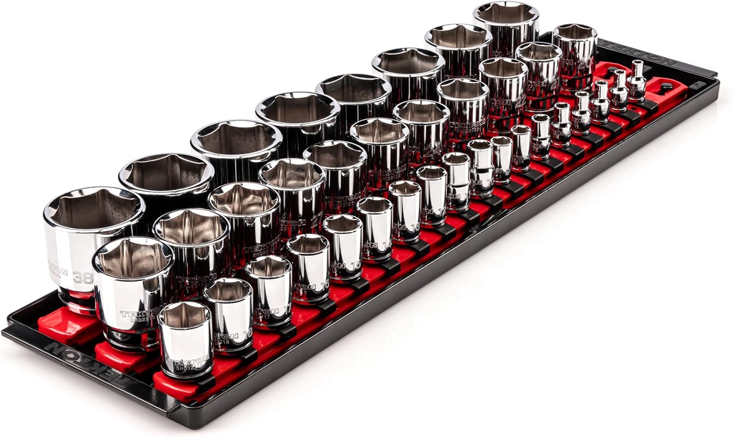 TEKTON 1/4, 3/8, 1/2 Inch Drive Shallow 6-Point Socket Set with Rails, 26-Piece (5/32-1-1/2 in.) | SHD99204