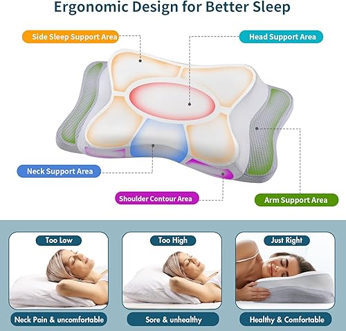 Miniatura 2 de Almohada ergonómica de espuma viscoelástica para el cuello con funda de enfriamiento, soporte ortopédico ajustable para personas que duermen de