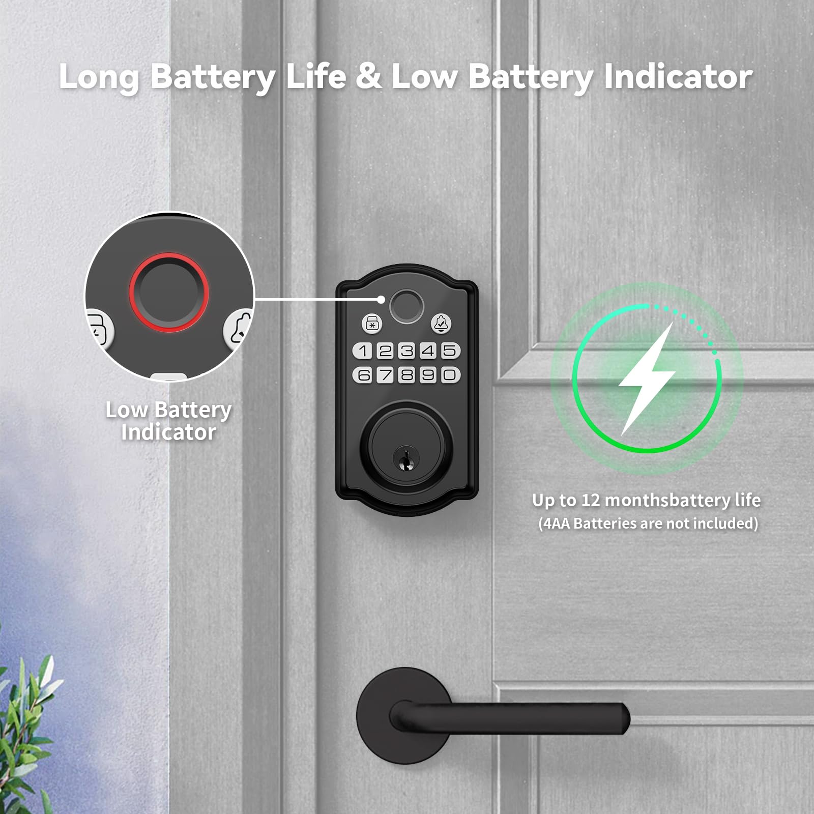 Keyless Entry Door Lock - Fingerprint Door Locks with App Control - Smart Deadbolt for Front Doors - Biometric Security, Auto-Lock&One-Touch-Lock, IP54 Waterproof, Easy Install